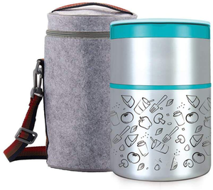 Fiambrera térmica de acero inoxidable apilable con aislamiento al vacío, de 2 niveles Bento fiambrera, contenedor de alimentos con bolsa de Almuerzo - Product Image 1