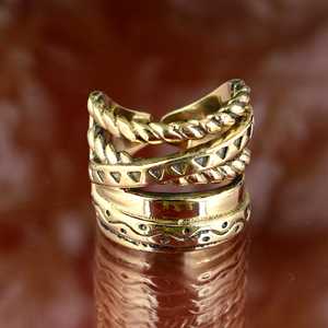 Bague de luxe en laiton, style bohème tribal pour femme, finition laiton antique, ethnique, large, multicouche, vente en gros/OEM/ODM - Product Image 2