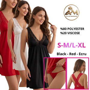 Women Eco-friendly Polyester Viscose Satin Babydoll Nightgown Sexy Lace Chemise Sleeveless Elastic Waist for Sleepwear - Product Image 1