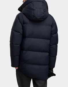 Venta al por mayor con capucha ropa de calle de invierno liso azul marino grueso poliéster forro burbuja chaqueta acolchada logotipo personalizado tamaño estándar Reversible - Product Image 3