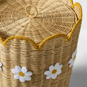Couvercle tissé à la main panier en rotin marguerite enfant panier en gros écologique enfant chambre et pépinière décor à la main panier à linge - Product Image 2