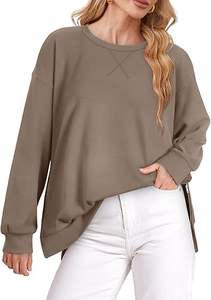 Femmes surdimensionné léger pull sweat 2025 mode doux col rond côté fente fermeture éclair à manches longues haut pour l'automne/hiver - Product Image 2