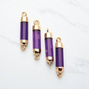 18k Gold Electroplated <b>Double</b> Point Gemstone Charms - Cylindrical Shape Gemstone Connectors for Wholesale - Product Image 5