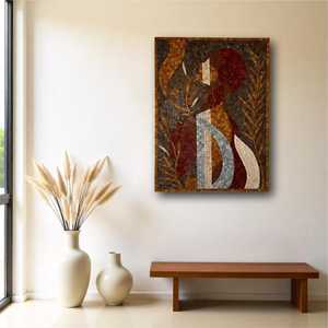 Art mural en pierre rustique artisanal, composition abstraite, accent mural, 32x24 - Product Image 1