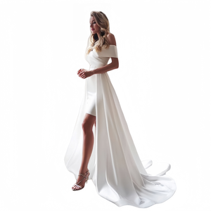 New Summer Bride Wedding <strong>Dress</strong> With One-shoulder Simple Design Ball Gown Chapel Train Detachable Tail Plus Size Available - Product Image 6