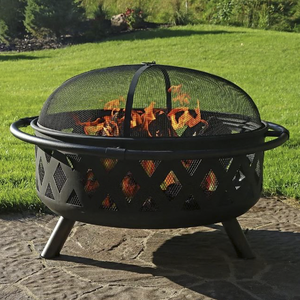 Modern Outdoor Wood Firepit <b>Table</b> Metal Fire Pit for Backyard Garden Heater Wood Burning Firepit with Log Store Shelf FP002 - Product Image 6