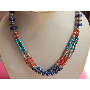 Collier multi-perles véritable Lapis Lazuli Coral Turquoise Bijoux en pierres naturelles faites à la main en argent sterling - Product Image 5