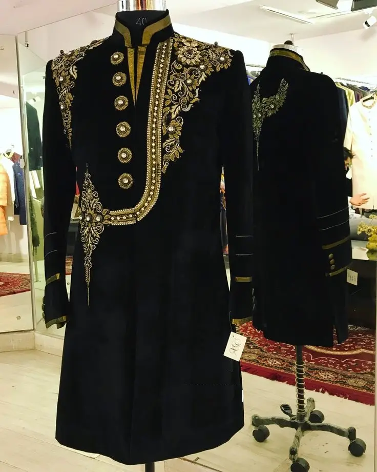 2024 hợp thời trang phong cách của nam giới indo-tây sherwani với Thêu zardozi nặng cho bên mặc/váy cưới