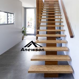 Material interior de madera de construcción moderna, barandilla de vidrio, Balu barandilla de acero, escalera recta, escalera - Product Image 4