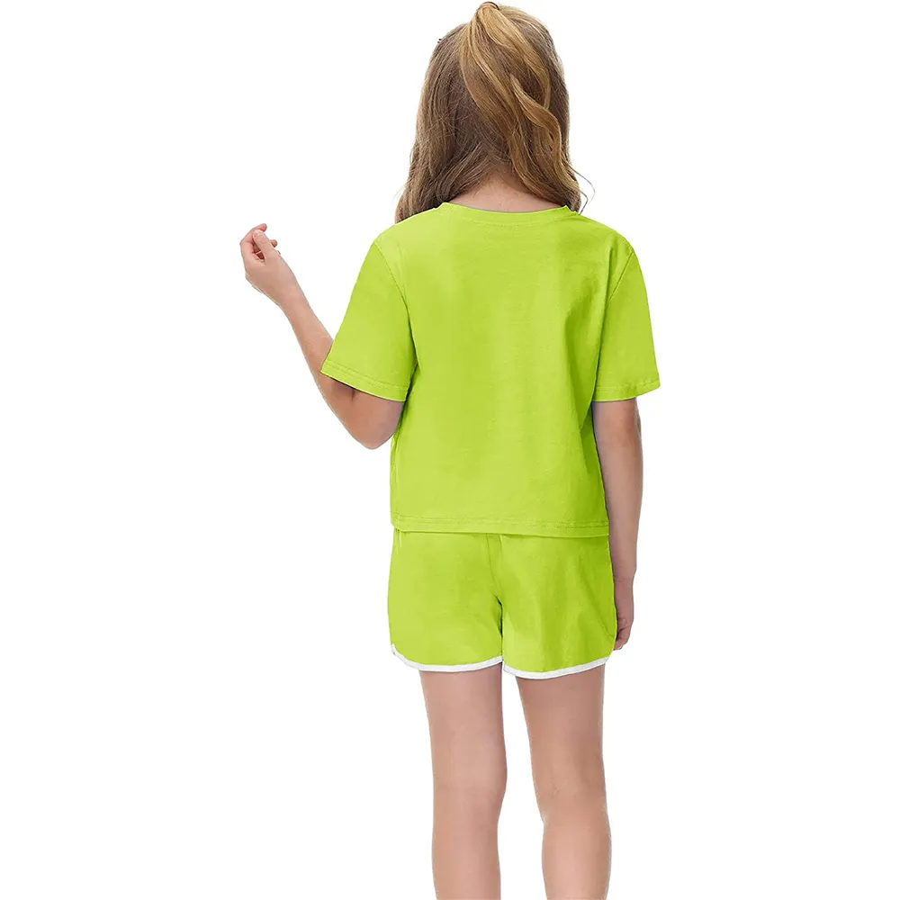 Toptan yaz iki parçalı kısa Set kız T Shirt bayanlar boy T-shirt kızlar için gömlek