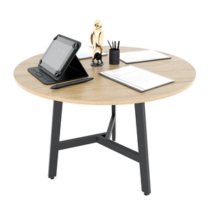 Modern Minimalist Round <b>Office</b> Conference <b>Table</b> with Melamine-Coated Plywood Top & Powder-Coated Iron Legs - Product Image 1