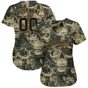 Camouflaged Skull Print Baseball Jersey Uniform Blank Custom Skull Fashion Wholesale Baseball <b>T</b>-<b>Shirts</b> Spandex/<b>Polyester</b> - Product Image 2