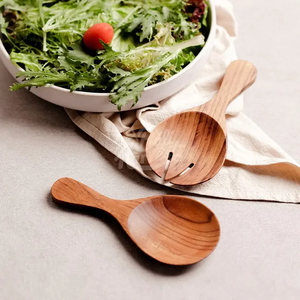 Ensemble de 2 cuillères à salade en bois-Ustensile naturel fabriqué à la main pour mélanger et servir une cuillère à salade en bois naturel - Product Image 2