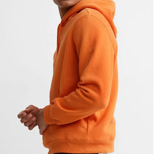 Men's <b>Orange</b> Hooded Sweatshirt Regular Fit Solid Color Cotton <b>Fleece</b> Casual Autumn Wear Pocket Design Knitted Hoodie - Product Image 4