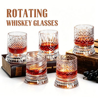 Verre à whisky rotatif 360° de luxe en cristal gravé de diamants, gobelet haut de gamme taillé à la main avec base pivotante