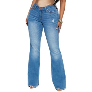 กางเกงยีนส์ขาบานปักลายสำหรับผู้หญิงกางเกงเอวสูงแต่งกระดุมเข้ารูปเสื้อผ้าแฟชั่นผู้หญิง - Product Image 4