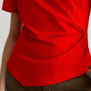 OEM de las mujeres de cuello redondo de alta calidad respetuoso del medio ambiente de secado rápido transpirable Slim Fit camiseta roja de mezcla elástica al por mayor - Product Image 4