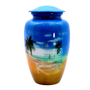 Metal Cremation Urn <b>Memorial</b> Jar Pot Container Medium Size Urn for Funeral Ashes Burial Wave Printed Metal Urn Multicolor - Product Image 1