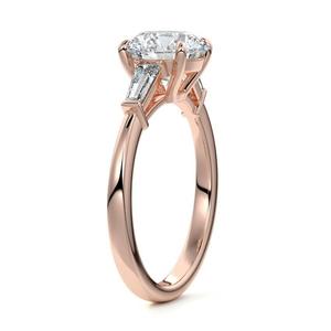 Anillo de tres piedras de oro macizo de 14K, Diamante redondo cultivado en laboratorio para mujeres, para propuestas de compromiso o regalos de aniversario para fiestas - Product Image 3