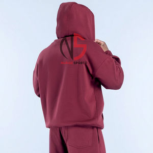 Ensemble de survêtement pour homme en coton lourd, sweat à capuche et jogging à jambe droite, design personnalisé OEM, couleur bordeaux, à Nurak's - Product Image 3