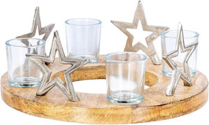 Nuevo lanzamiento, corona de Adviento de Estrella de plata marrón única, decoración de mesa de Navidad Simple, soporte de pilar de Metal de madera para alféizar de ventana a granel - Product Image 2