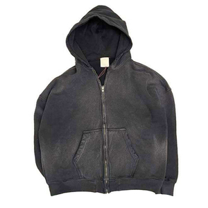 Sudadera con Capucha Extra Grande para Hombre con Logotipo Bordado Personalizado, Cierre Completo, Estilo Vintage, Tejido de 500 GSM, Impresa, Lavada al Ácido - Product Image 1