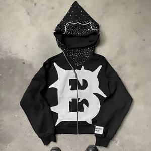 Custom Men's <b>Zip</b>-<b>Up</b> Hoodie Heavyweight 100% Cotton French Terry Embroidered Rhinestone <b>Y2K</b> Design Applique Sweatshirts <b>Hoodies</b> - Product Image 1