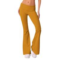 Pantalones de Yoga para Mujer, Sólidos, con Cintura Plegable, Spandex/Nailon, Elásticos en 4 Direcciones, Transpirables