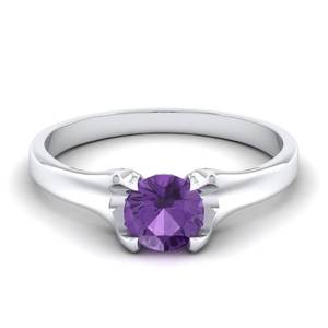 Bagues de fiançailles REYES en argent sterling 925, serties d'une améthyste ronde taille brillant de 0,84 carat, bijoux de mariée pour femmes - Product Image 1