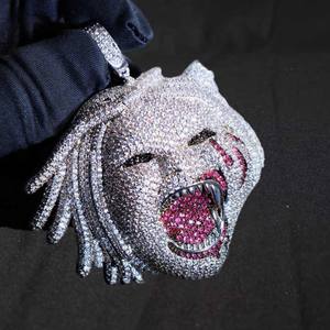 Pendentif en Moissanite avec diamant, design personnalisé glacé, visage scintillant, pendentif en argent sterling 925 - Product Image 1