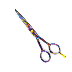 Ciseaux de Salon de beauté enduits de papier fantaisie ciseaux de coupe de cheveux de barbier en acier en métal avec repose-doigt réglable en or - Product Image 1