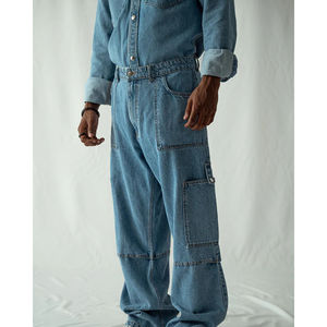 Jeans de Corte Recto con Bolsillos Cargo, Azul Medio, Última Moda 2025, Jeans para Hombre, Ajuste Pesado, Última Tendencia, Pantalones Vaqueros de Mezclilla para Hombre de la Mejor Calidad - Product Image 3