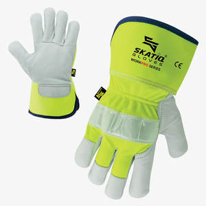 Guantes DE SEGURIDAD originales Skatiq de nailon de alta visibilidad con palma de piel de cabra en la espalda, para el - Product Image 1