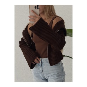 <b>Madonna</b> Double Zip Knitted Women's Sweater Cardigan Brown - Product Image 3