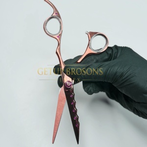 Ciseaux de coiffure professionnels en acier inoxydable, rose gold, manche en caoutchouc, pour droitiers, haute qualité - Product Image 1