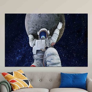 Lienzo Impreso con Astronauta y Luna: Decoración Moderna de Arte Espacial, Lienzo Enrollado - Product Image 1