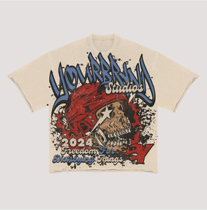 T-shirt personnalisé délavé à l'acide de style vintage pour hommes 100% coton surdimensionné tenue décontracté avec épaules tombantes - Product Image 1