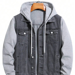 Veste à capuche en jean pour homme avec col montant, manches longues, style vintage, couleur/logo personnalisé, antibactérien et respirant - Product Image 1