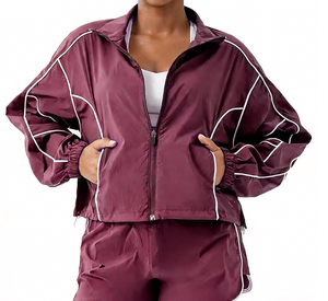 Ensemble de survêtement sport surdimensionné en coton 100% respirant et léger pour l'automne, avec logo personnalisé, boutons solides, veste coupe-vent - Product Image 1
