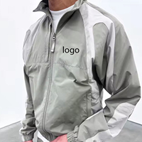 Ensemble de survêtement homme léger 100% coton avec veste zippée et pantalon, coupe épaules tombantes, coupe-vent, design logo personnalisé, effet délavé, pour l'hiver et la maternité