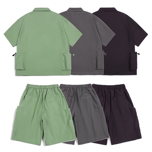 Nueva camisa abotonada de verano, conjuntos de dos piezas de alta calidad, Camisa de sarga tejida con solapa, conjunto de camisa y pantalones cortos personalizados para hombre - Product Image 6