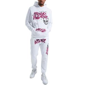 Ensemble de survêtement homme grande taille hiver haute qualité coupe ajustée personnalisé avec sweat à capuche zippé effet vieilli et pantalon de survêtement 100% coton - Product Image 1