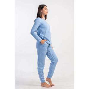Ensemble de pyjama pour femme P.SUPREM à col rond, manches longues, avec poches et revers ovales - Bleu - Bleu - Product Image 3