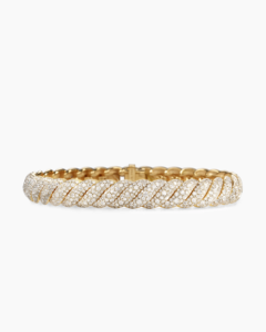Women's 18K Gold Plated <b>White</b> Diamond <b>Bracelet</b> Fashion Jewelry with Sculpted Cable Design for Gift - Product Image 3