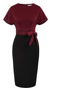 Vestido de trabajo de oficina de verano para mujer con cintura curva, vestido ceñido al cuerpo de crepé con logotipo frontal, vestido con cinturón y bolsillo - Product Image 6