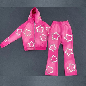 Chándal de lavado ácido de gran tamaño personalizado para hombres, pantalones de chándal con bordado de socorro, Conjunto de sudadera con capucha con Stack Flare Track para invierno - Product Image 4