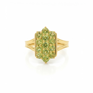 Anillo Apilable de Plata de Ley 925 con Peridoto, Diseño de Panal de Abeja, Tres Filas, Banda Geométrica, Chapado en Oro y Rodio - Product Image 4