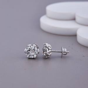 Round Cut Lab Grown Diamond Stud <b>Earrings</b> with <b>Screw</b> <b>Back</b> Setting 925 Solid Sterling Silver Rhodium Plated Luxury IGI Certified - Product Image 3