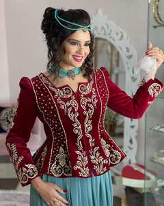 2025มาใหม่โมร็อกโก Caftan ปักด้วยมือผ้าไหมกำมะหยี่ระบายอากาศได้ชุดแต่งงานแบบสบายๆสำหรับชาวมุสลิม - Product Image 3