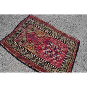 Alfombra turca Vintage de área grande, diseño de retazos rectangulares, lana verde roja, de PP Material, látex de 2,9x3,9 pies para decoración de habitación de pasillo - Product Image 2